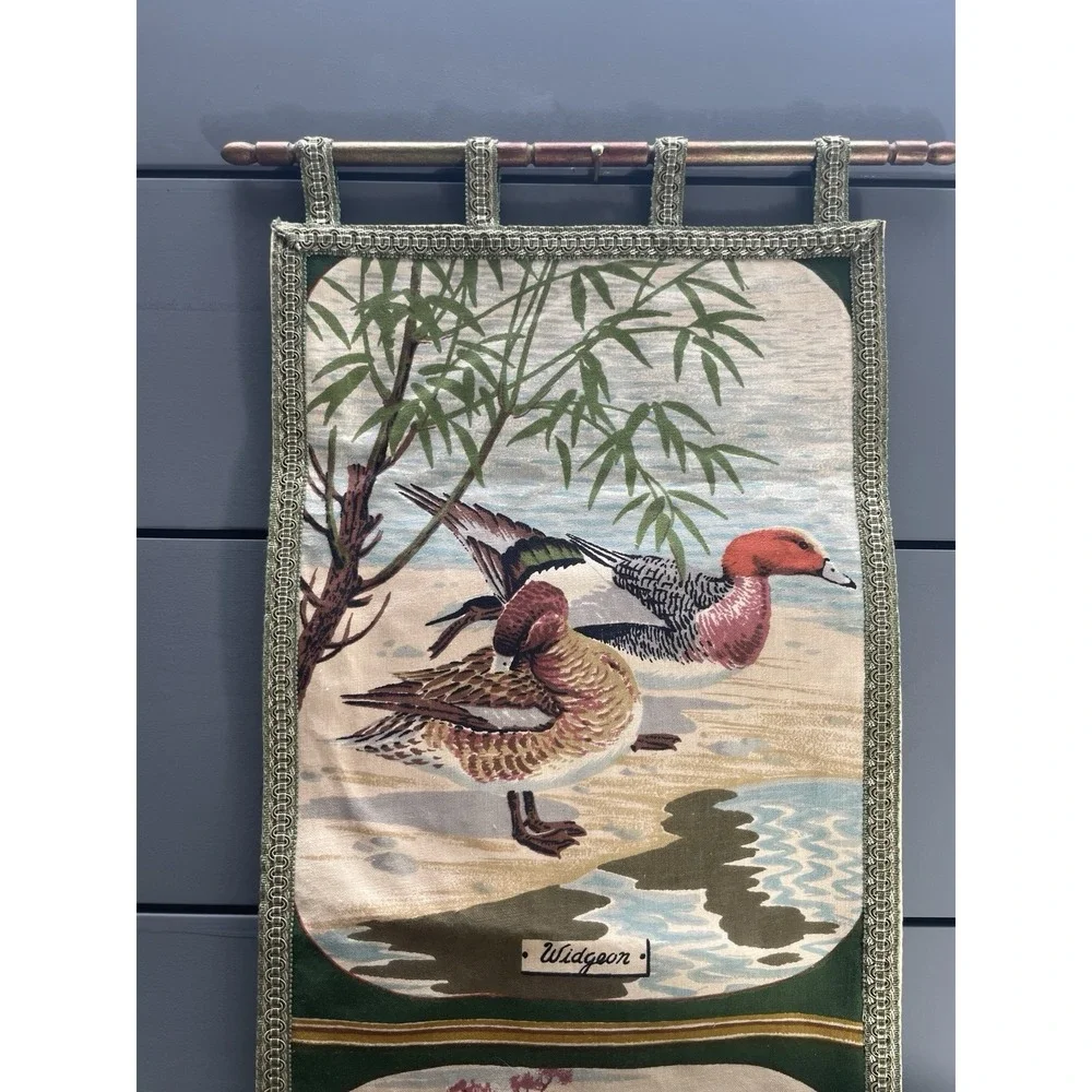 Vintage Riverdale Mallard Duck Tapestry Wall Hanging panels Pair 1970's Custom